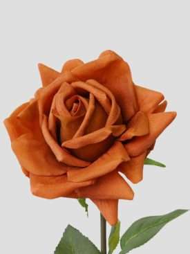 Kunstblumen kaufen: Real Touch Rose in Braun/Orange, täuschend echt, 74 cm hoch, Design Sophia