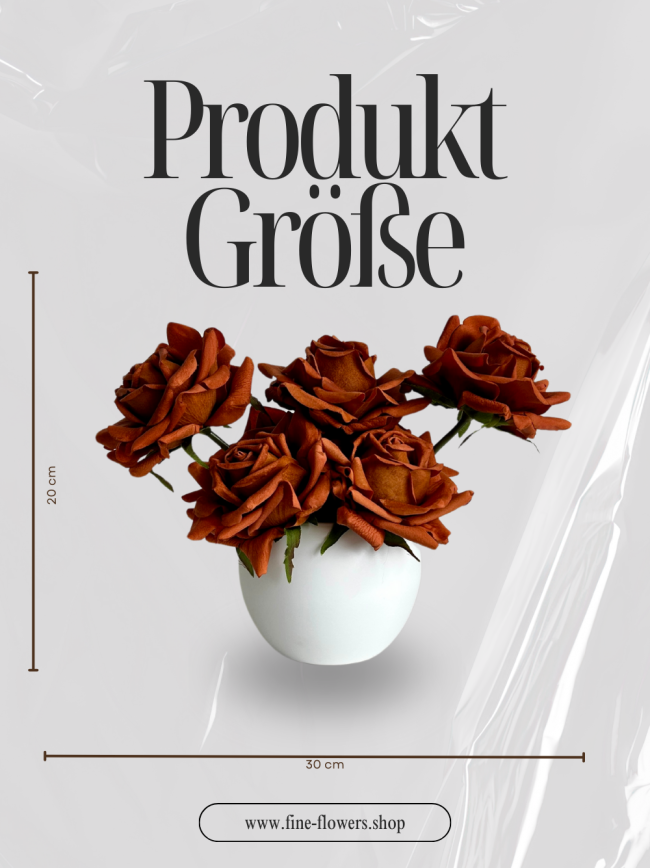 Modernes Kunstblumen-Gesteck mit 7 großen Premium Real Touch Rosen in einer edlen Keramikschale.